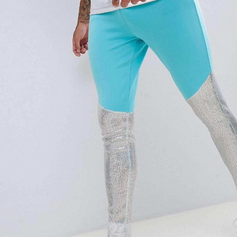 Teal and Silver sequin Leggings